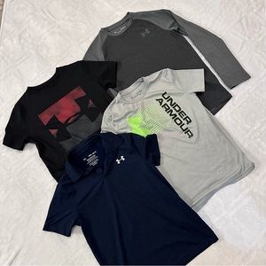 Boys Medium Under Armour Lot of 4 - Short/Long Sleeve Tees and Polo, Dri-Fit